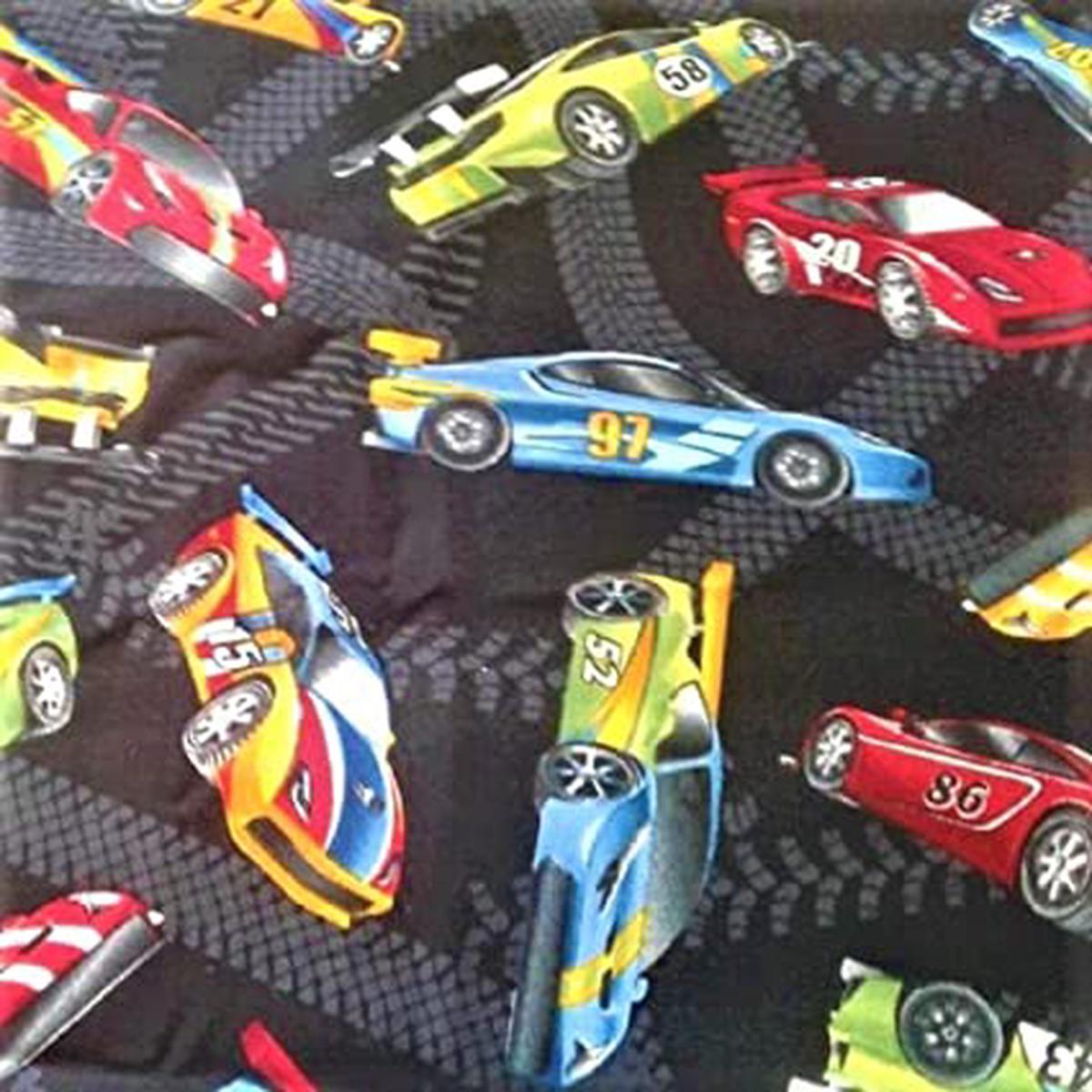 Race Cars Tire Tracks Cotton Fabric - Single Bolt