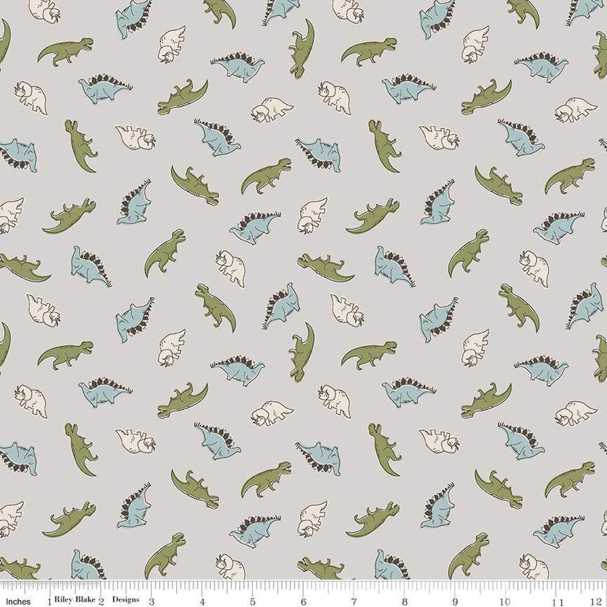Roar Mini Dinos Gray Cotton Fabric