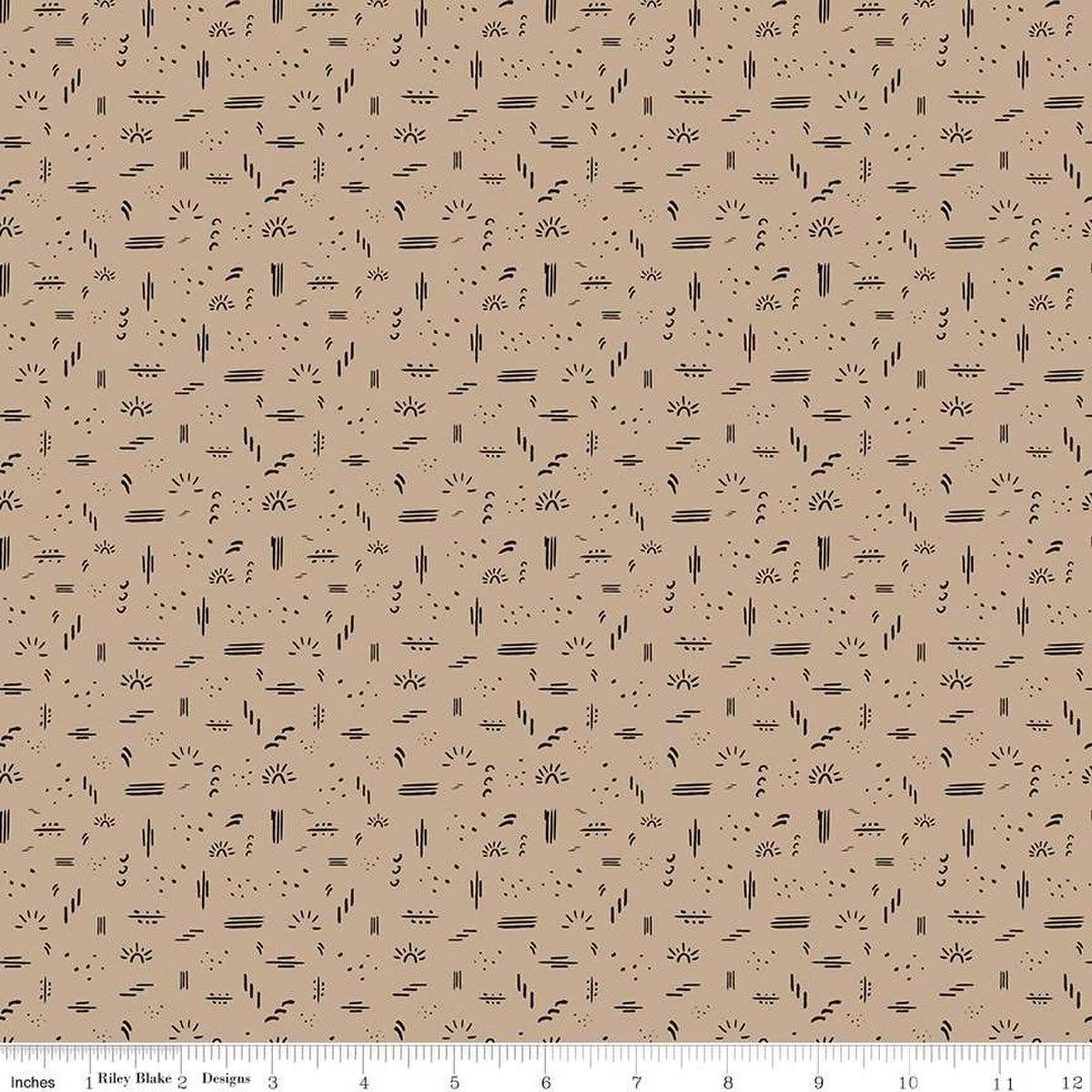 'Round the Mountain Dashed Tan Cotton Fabric - 1 yard