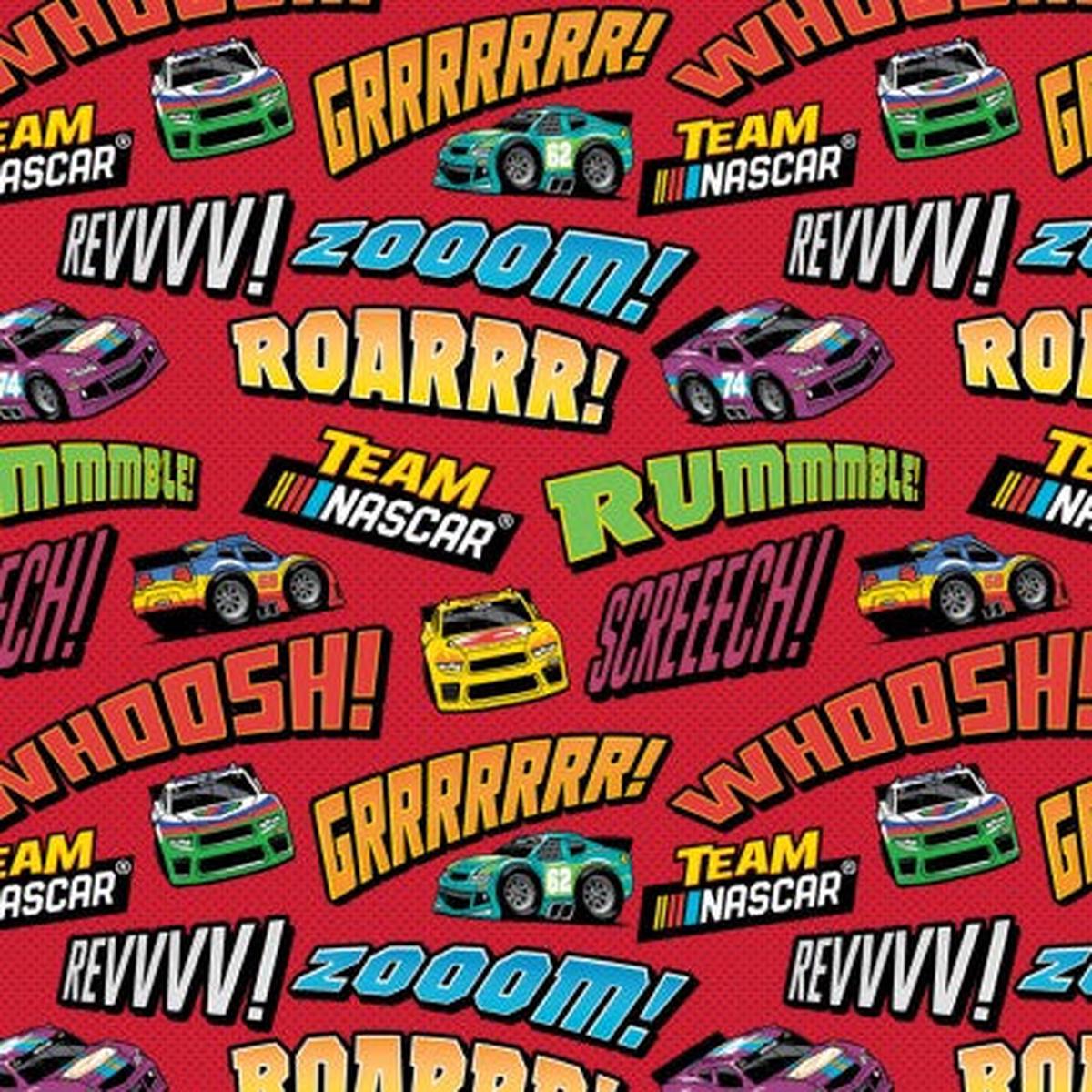 Team Nascar-Nascar Revvv Red Cotton Fabric - 1 yard