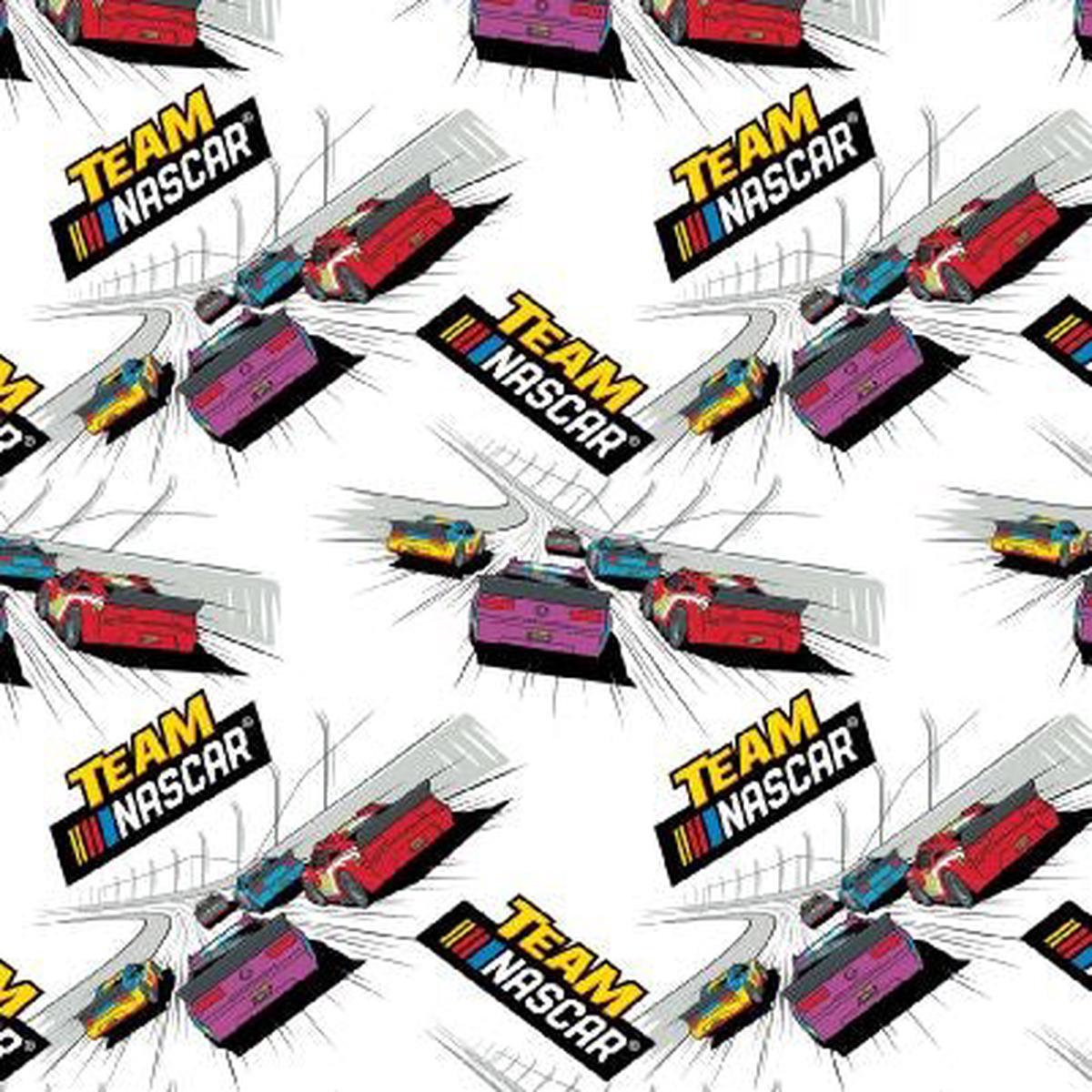 TEAM NASCAR Tracks White Cotton Fabric - 1 yard