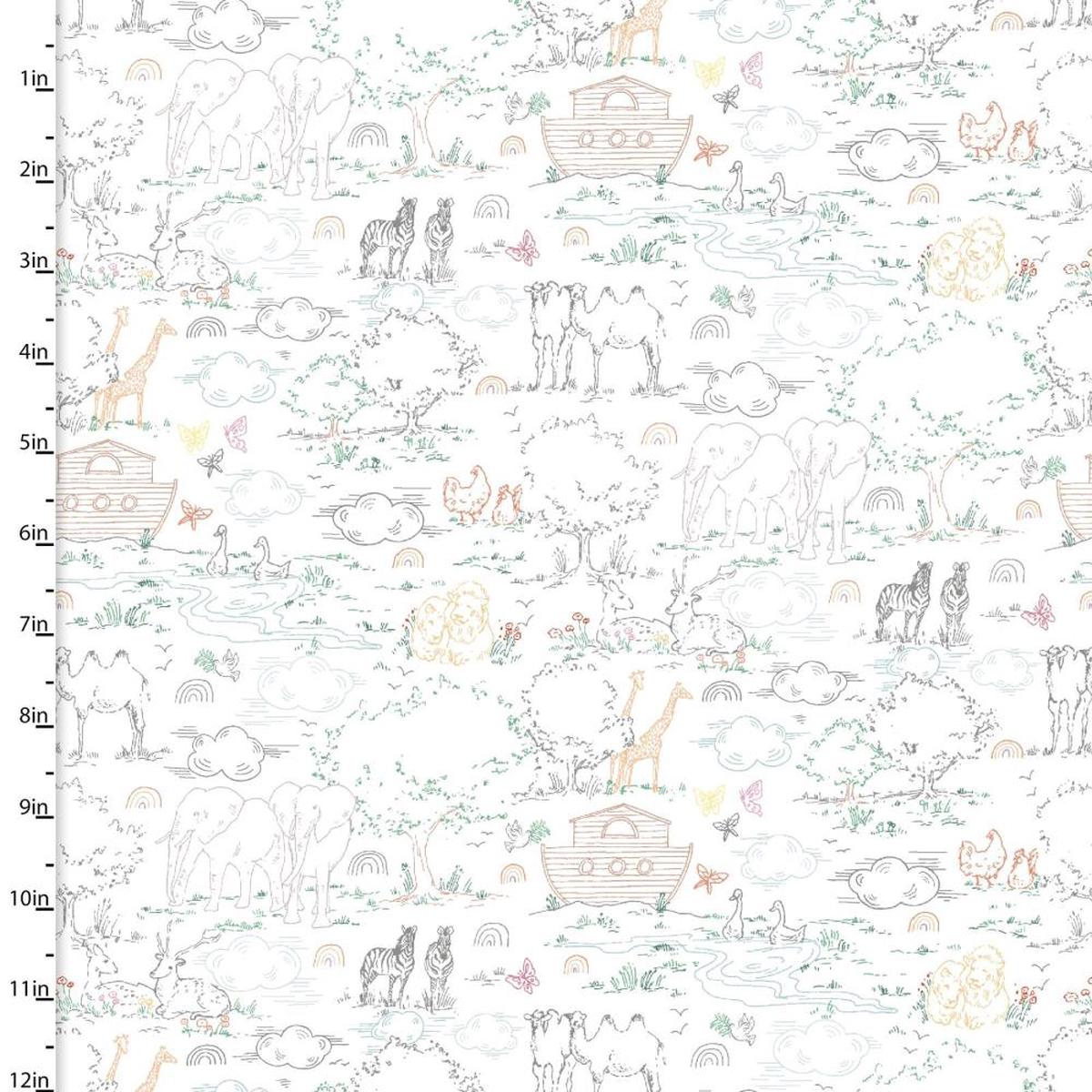 Two by Two Scenic Outline White Cotton Fabric - 1 Yard
