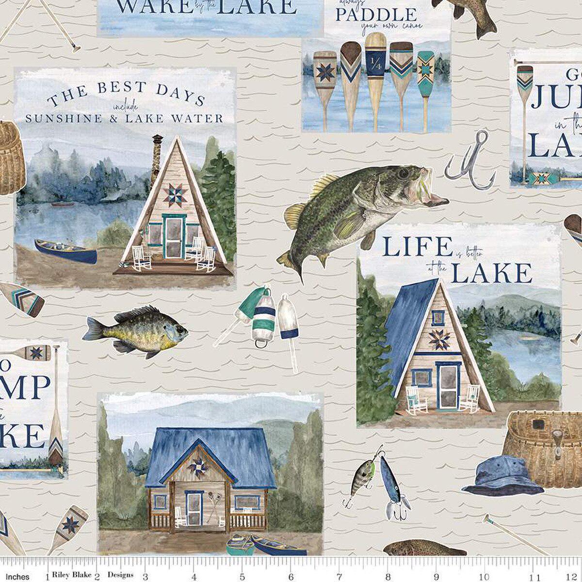 Wake at the Lake Main Tan Cotton Fabric - 1 yard