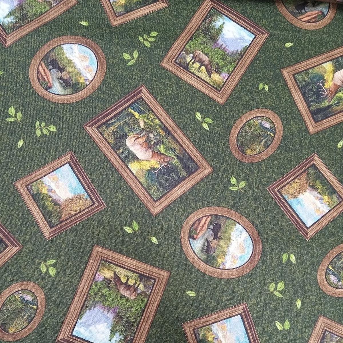 Wandering Elk Green Cotton Fabric - 1 yard
