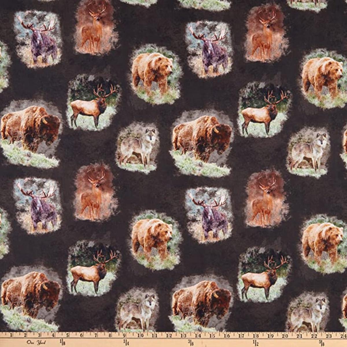 Wildlife Nature's Window Charcoal Cotton Fabric - 1 yard