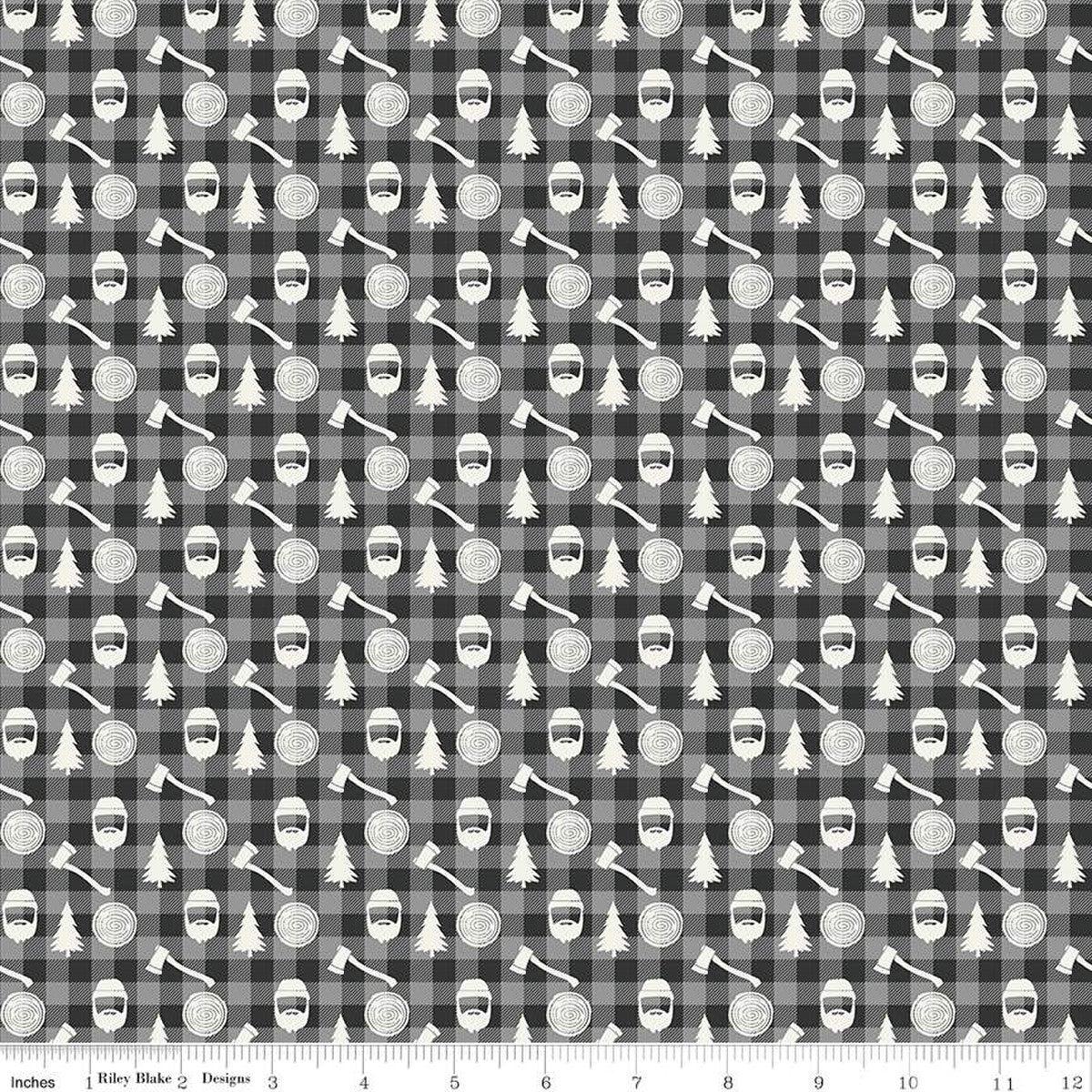 Woodsman Lumberjack Plaid Black Cotton Fabric - 1 yard