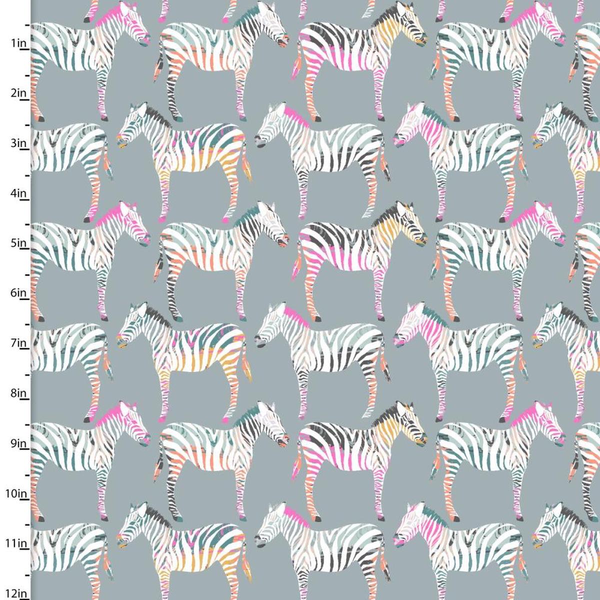 Zebra Dazzle Zebra Row Gray Cotton Fabric - 1 Yard