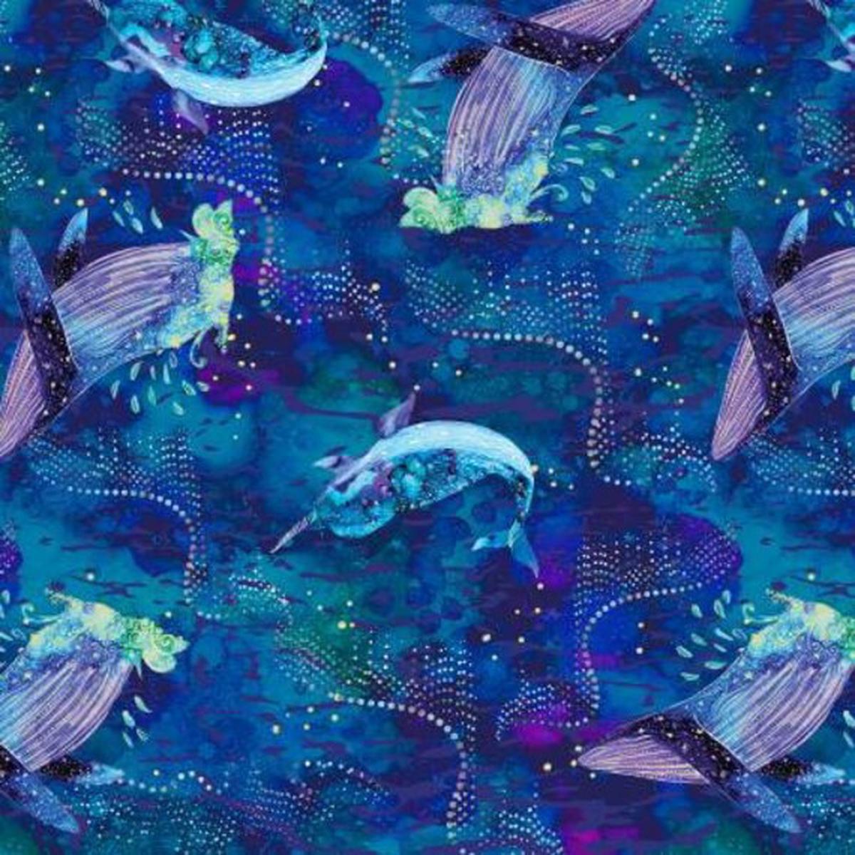 Arctic Wonder Arctic Whale Watch Metallic Cotton Fabric - 1 yard