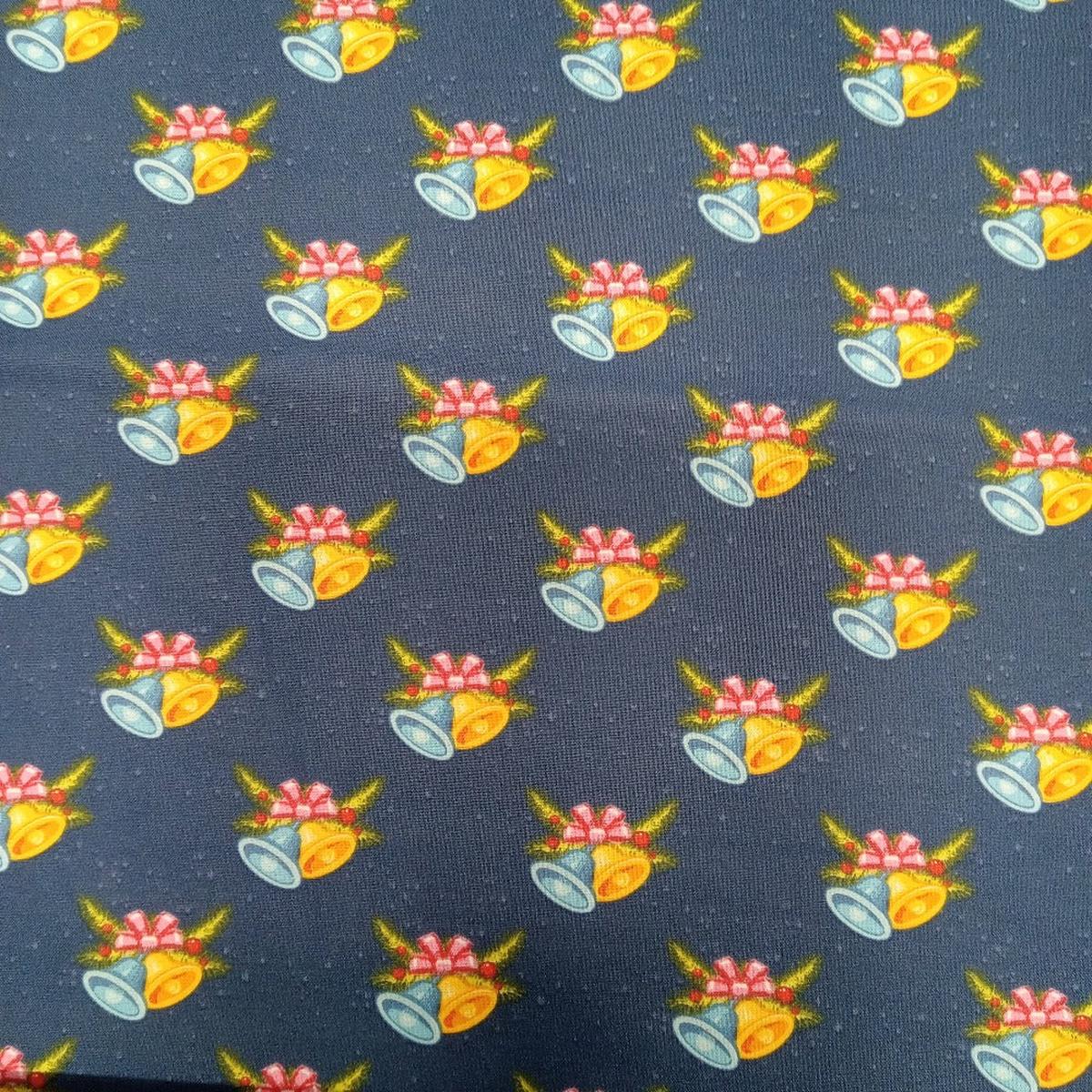 Christmas Bells Blue Cotton Fabric - 1 yard