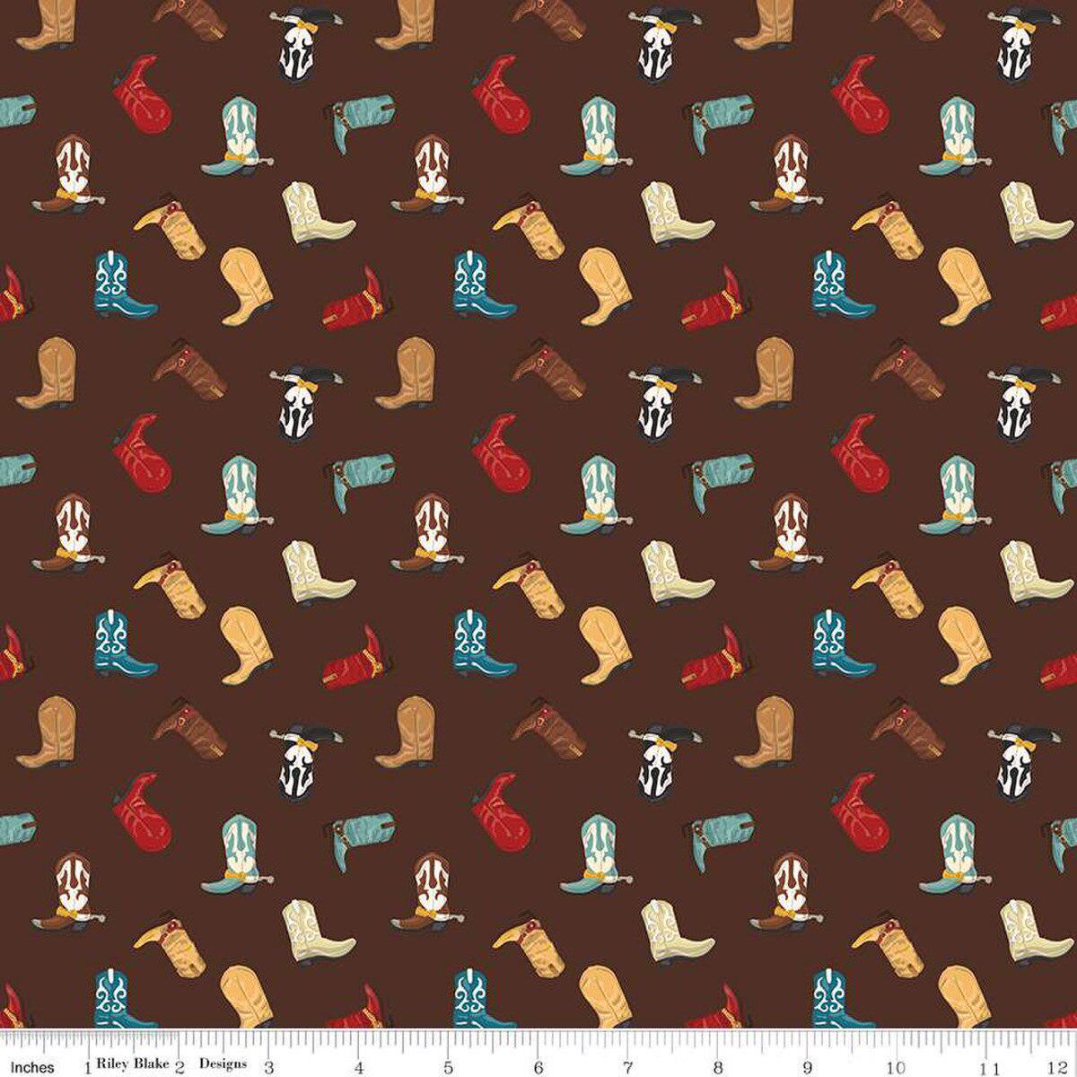 Cowboys Boots Brown Cotton Fabric - 1 Yard