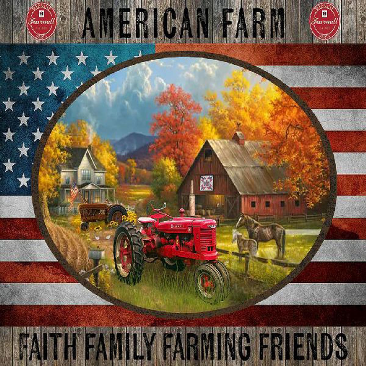 Farmall Barns Patriotic Panel Cotton Fabric - Panel