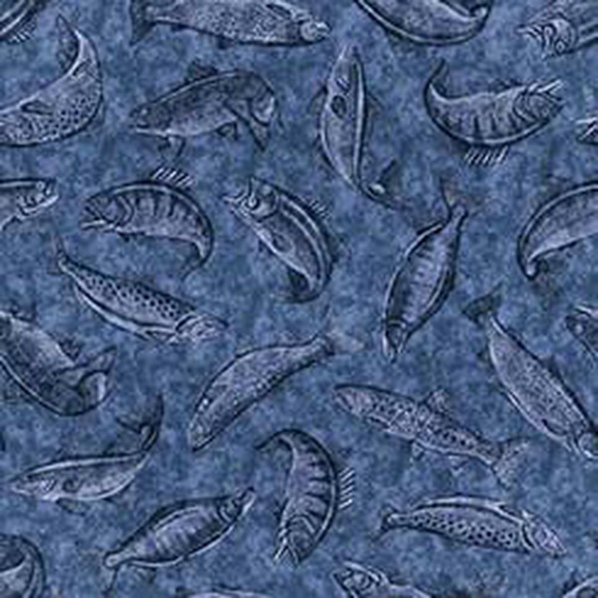 Fish Tails Tonal Blue Cotton Fabric
