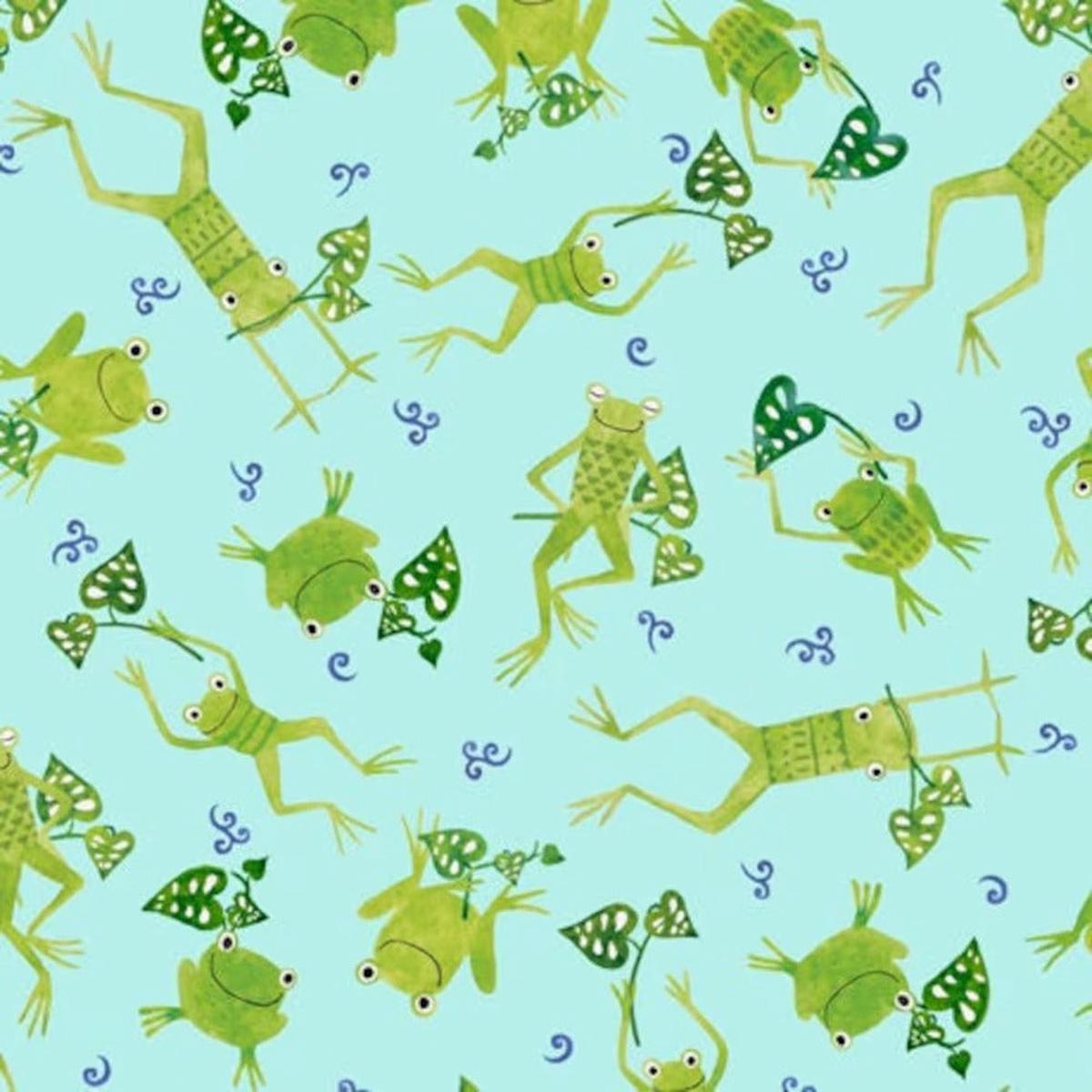 Frogs and Fonds Allover Blue Cotton Fabric - 1 yard
