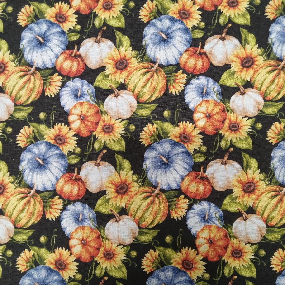 Harvest Pumpkins and Sunflowers Cotton Fabric - 1 yard