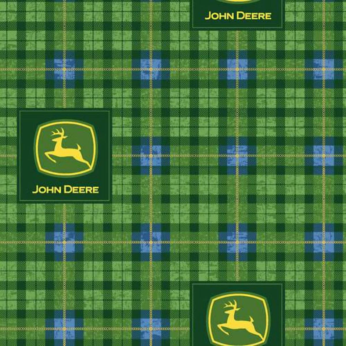 John Deere Plaid Green Cotton Fabric - 1 yard