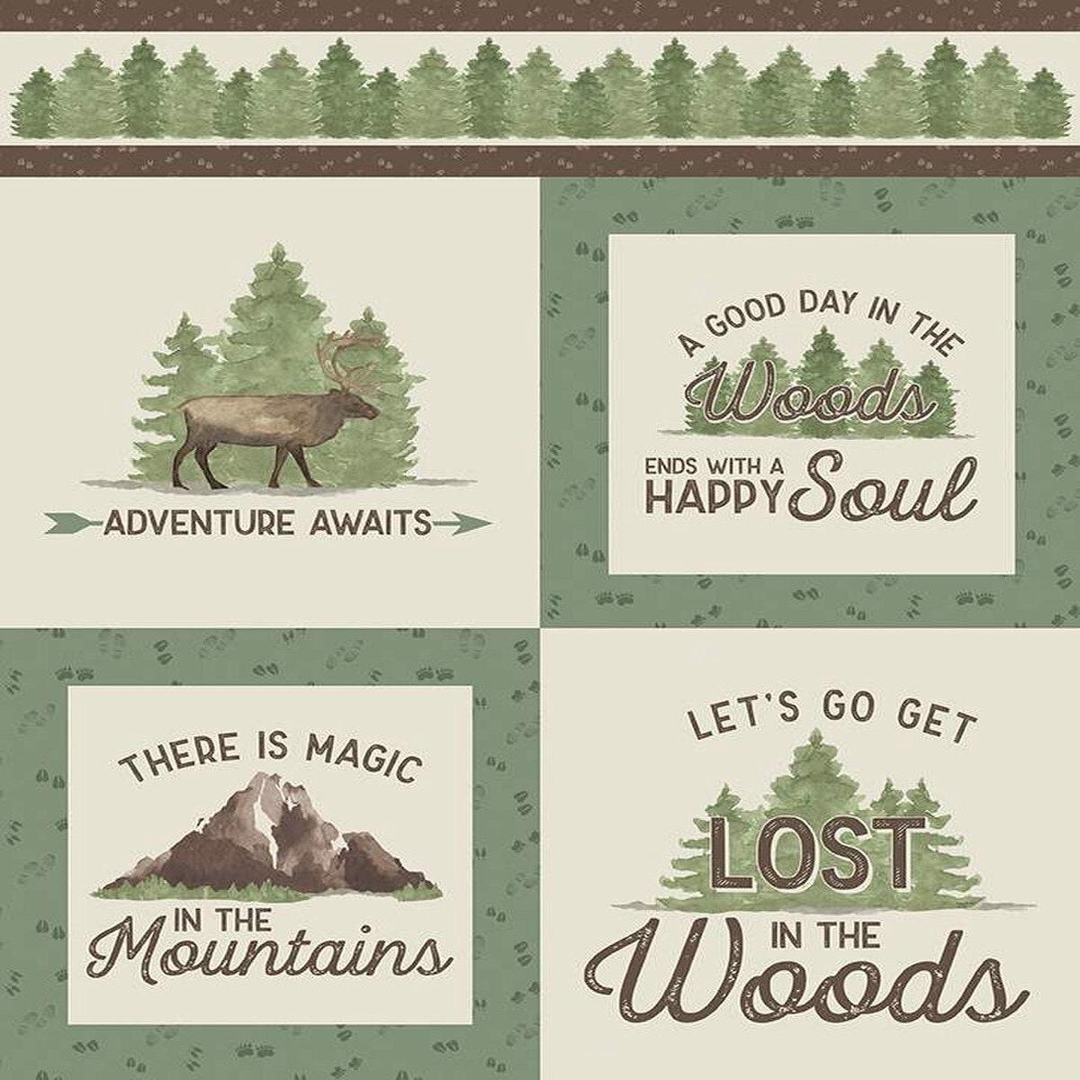 Let's Get Lost in the Woods Adventure Awaits Cotton Panel - Panel