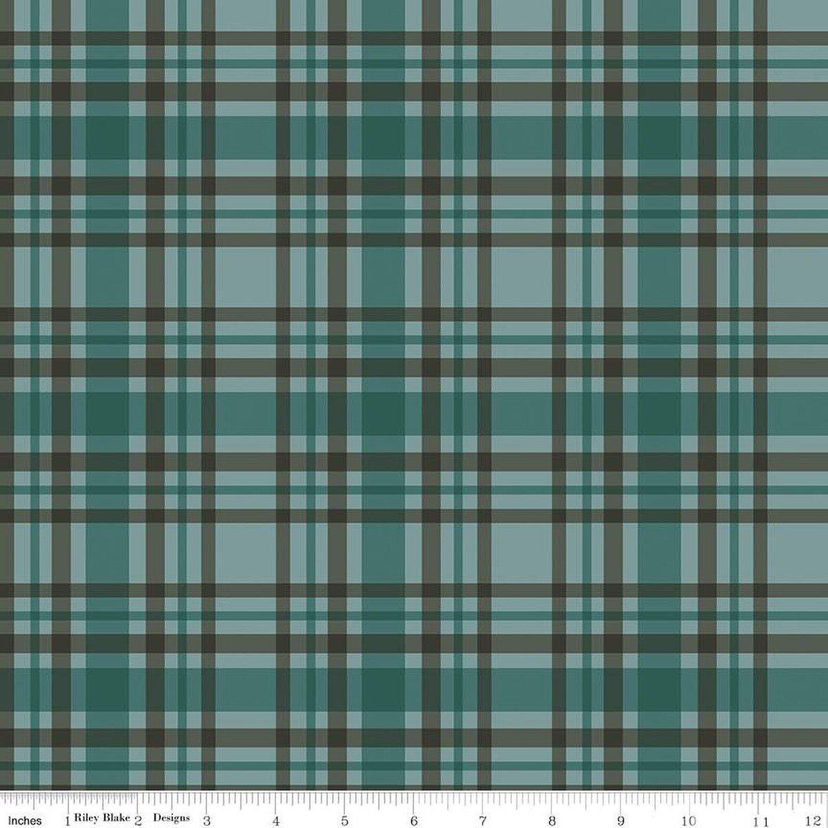 Let's Get Lost in the Woods Plaid Teal Cotton Fabric - 1 yard