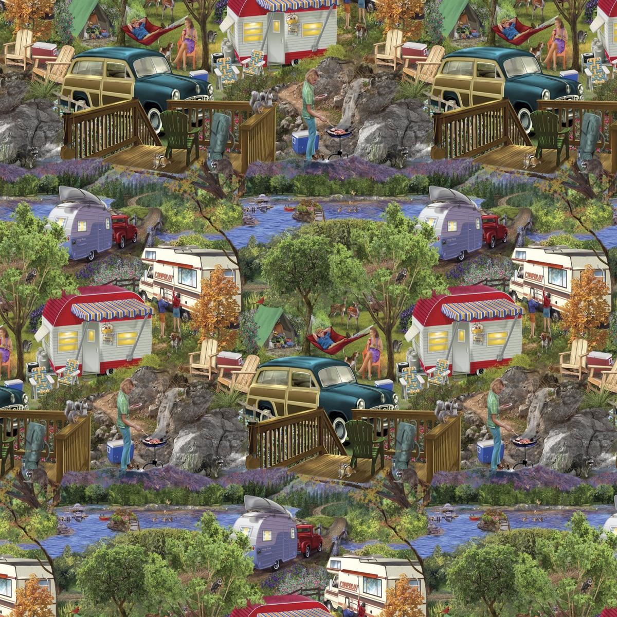 Mountain Camper Allover Print Cotton Fabric - 1 yard