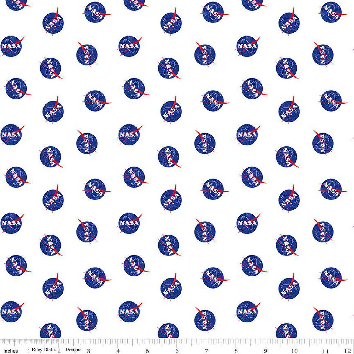Outer Space by NASA Logo Toss White Cotton Fabric - 1 yard