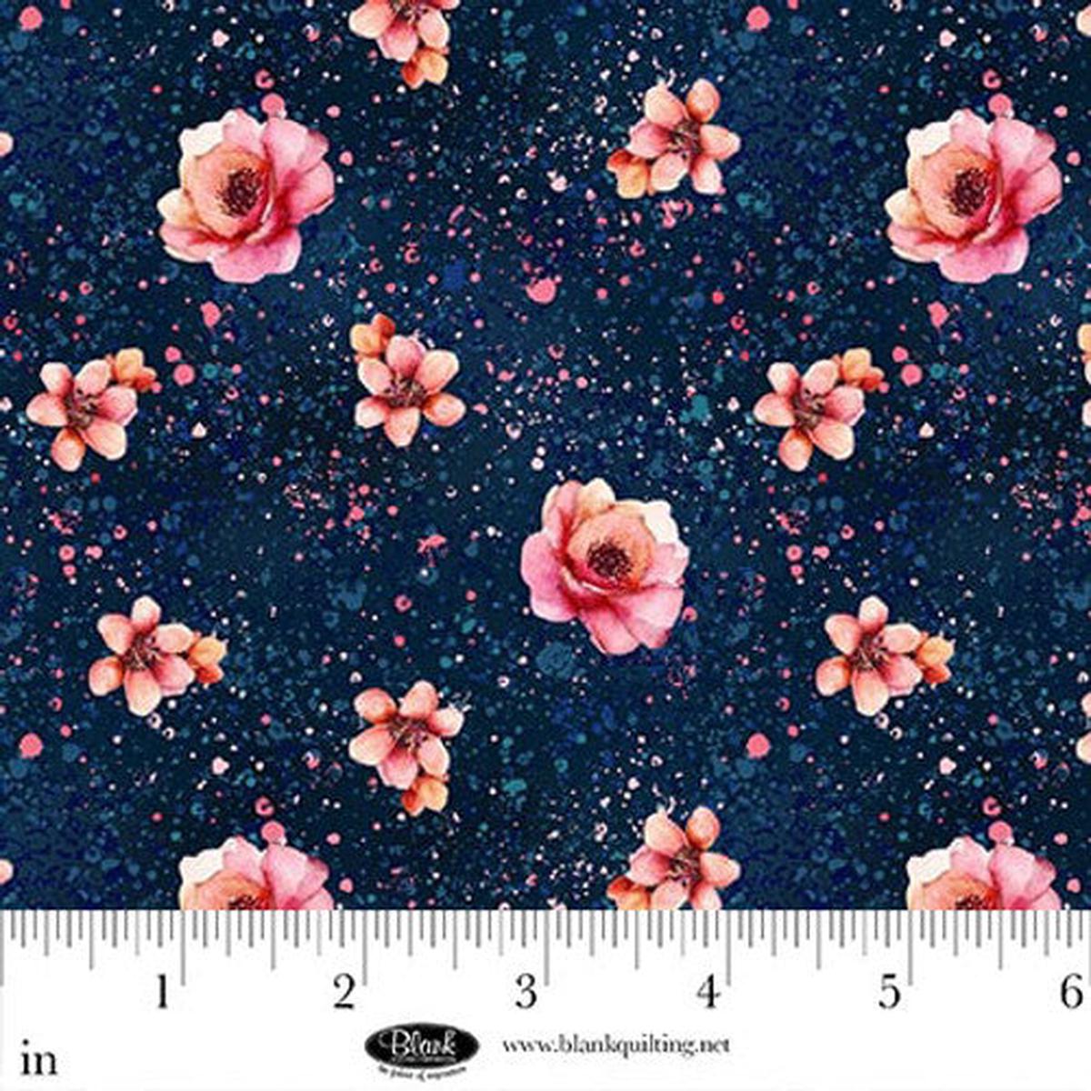 Panda Paradise Digital Small Floral Navy Cotton Fabric - 1 yard