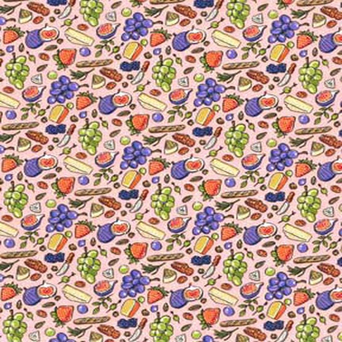 Picnic Time on Pink Cotton Fabric