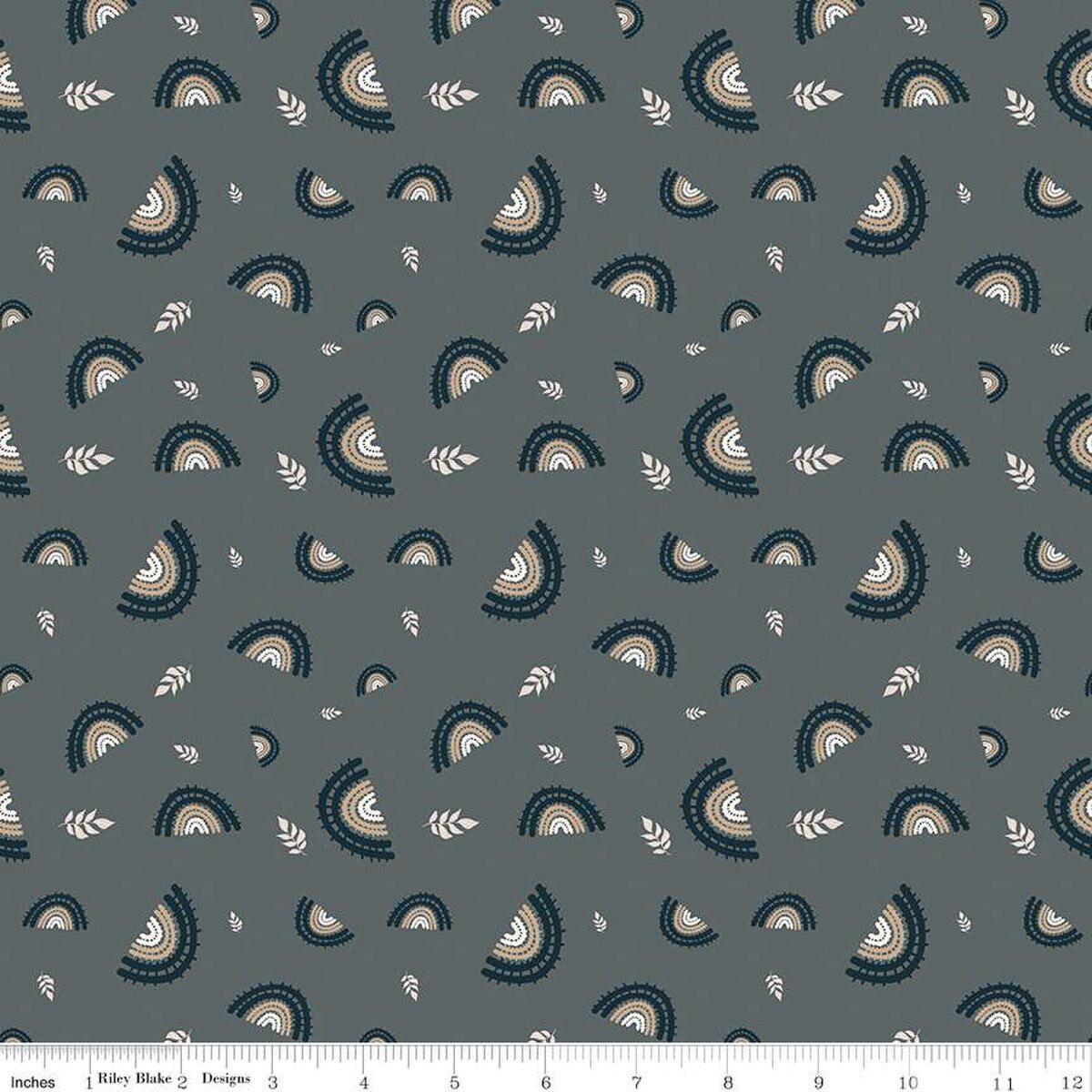 'Round the Mountain Railroad Stone Cotton Fabric - 1 yard