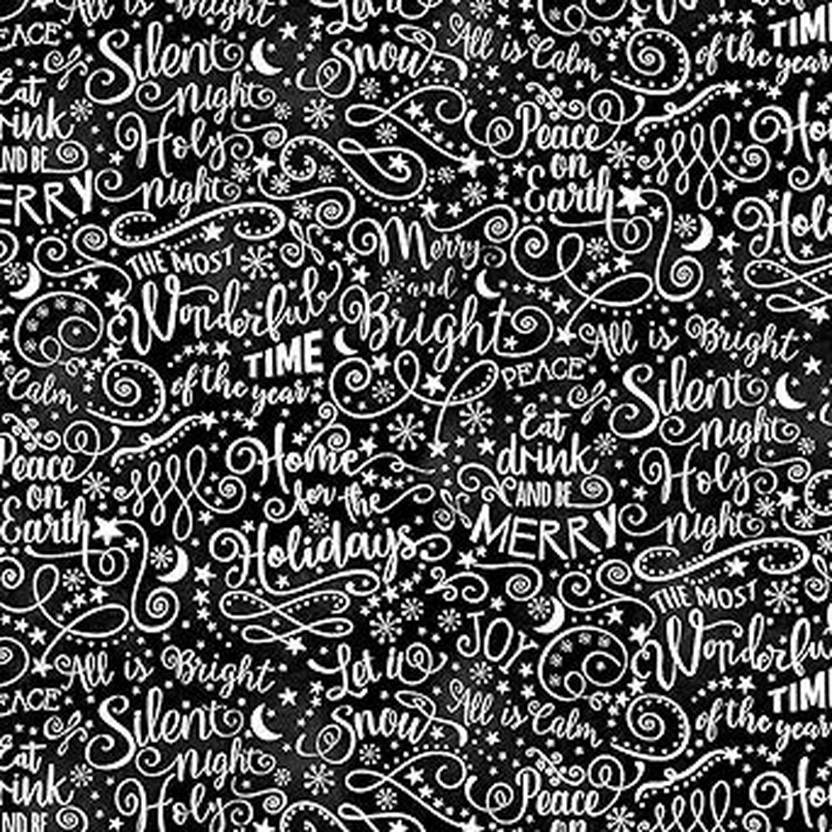 Silent Night Holy Night C8465 Black Words Cotton Fabric - 1 Yard