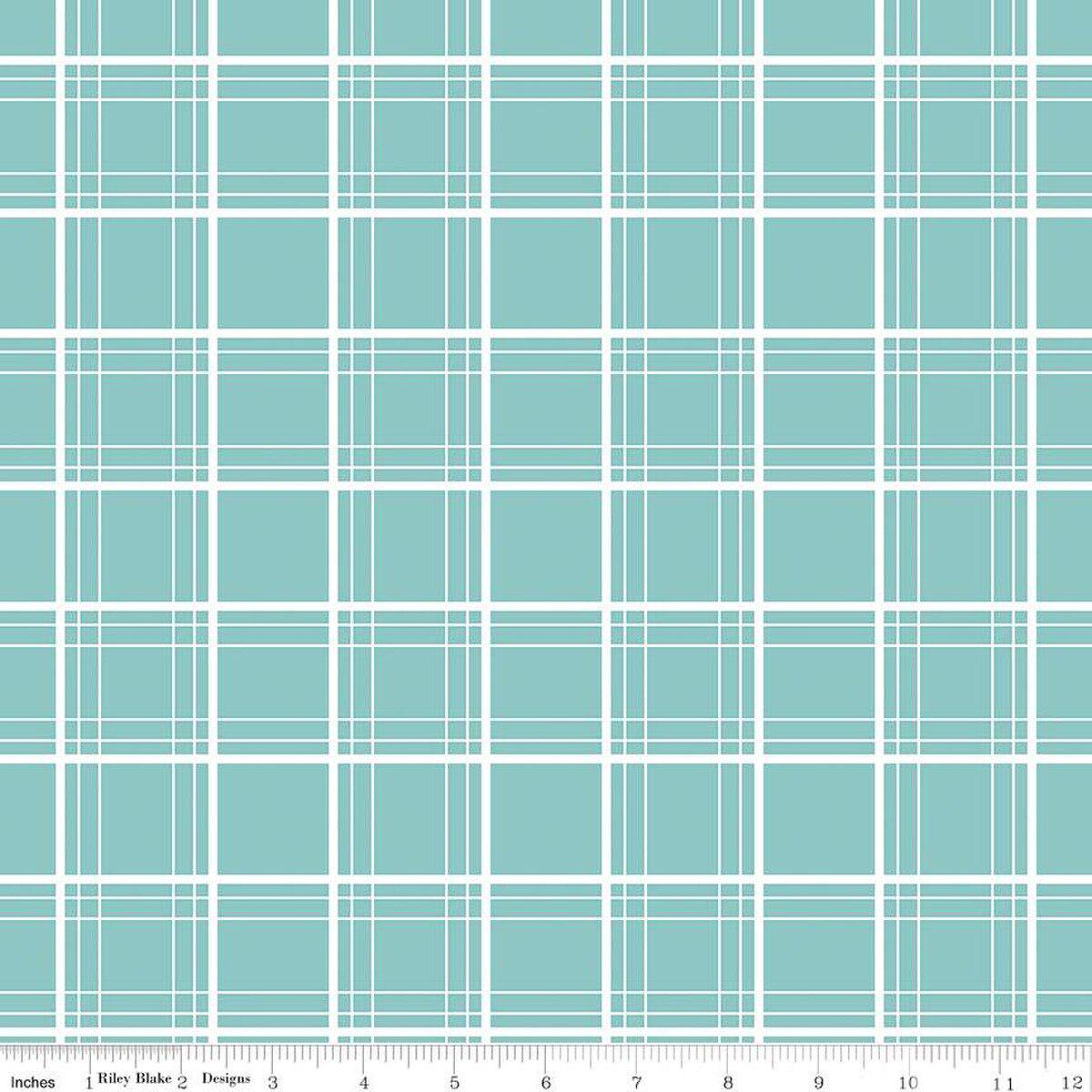 Ski Hill Ski Tracks Aqua Cotton Fabric