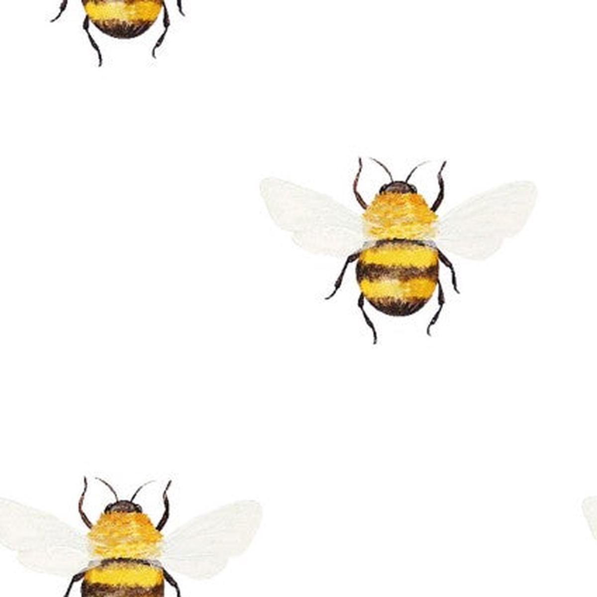 Sunflower Garden Bees White Cotton Fabric - 1 yard