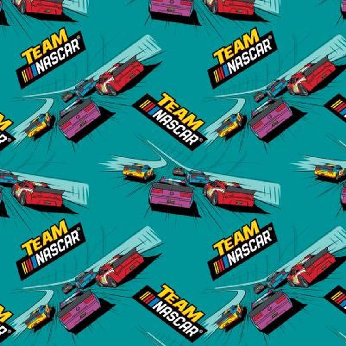 TEAM NASCAR Teal Cotton Fabric - 1 yard