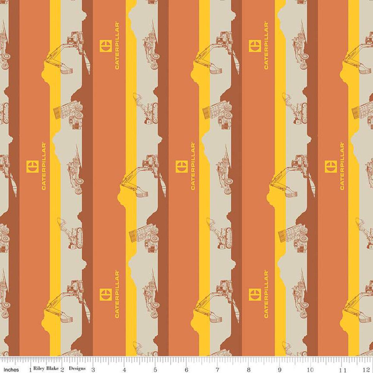 Vintage Caterpillar Stripe Orange Cotton Fabric