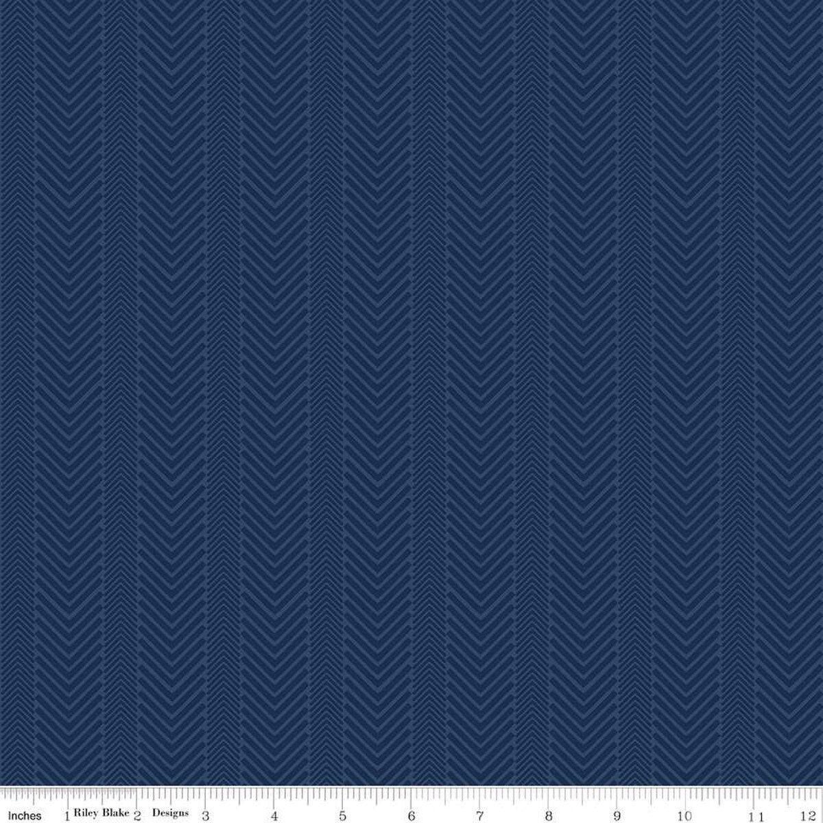 Wake at the Lake Herringbone Navy Cotton Fabric - 1 yard