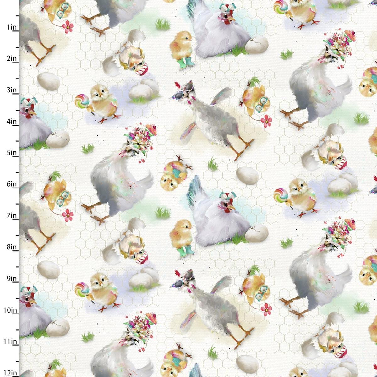 Welcome to the Funny Farm Hens Cotton Fabric - 1 yard