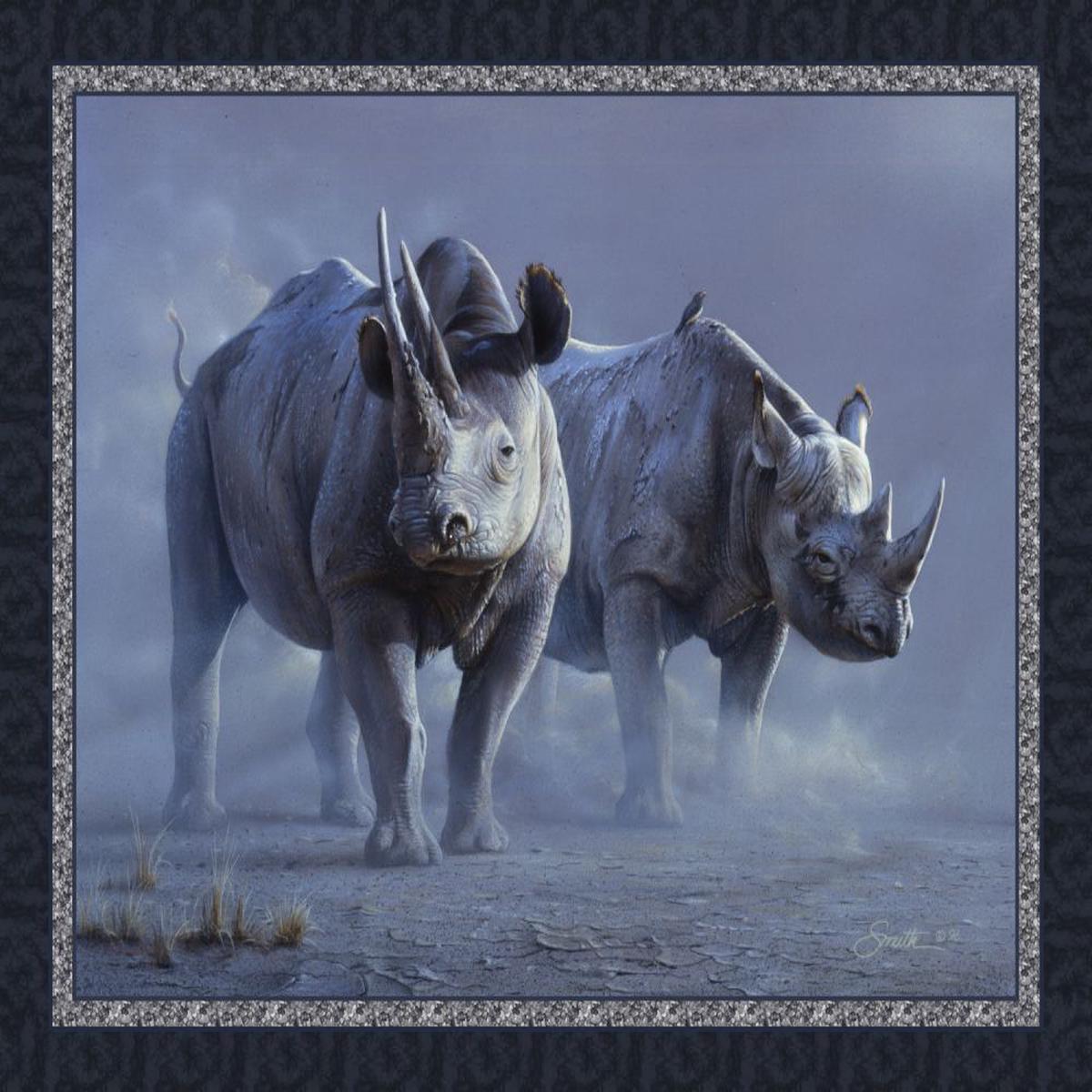 Black Rhinos Panel Cotton Fabric - 1 yard