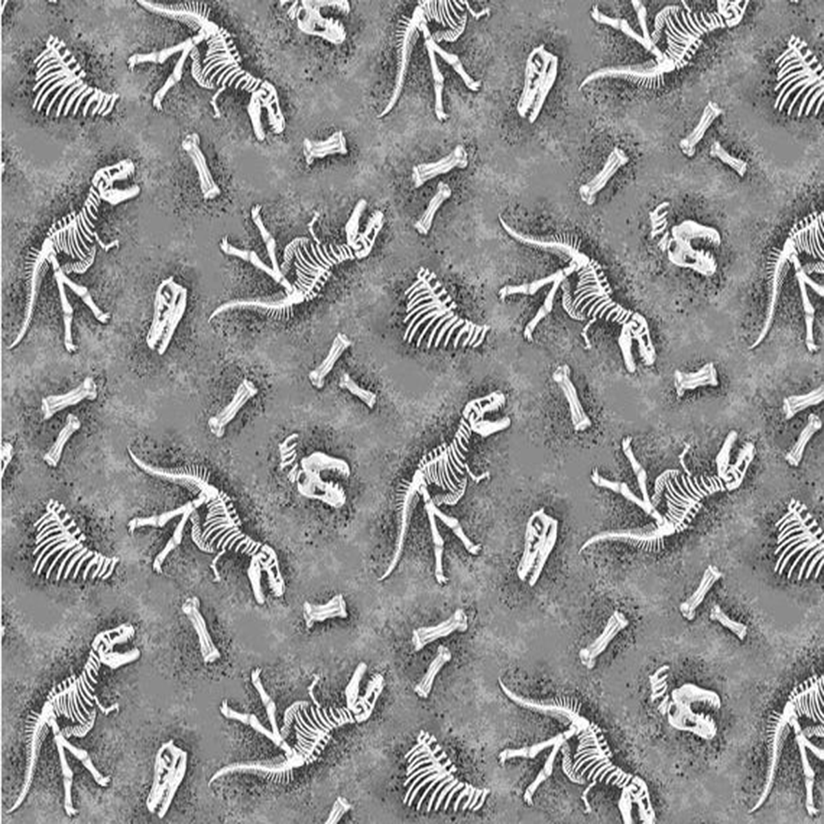 Dinosaur Fossils Gray Cotton Fabric - 1 Yard