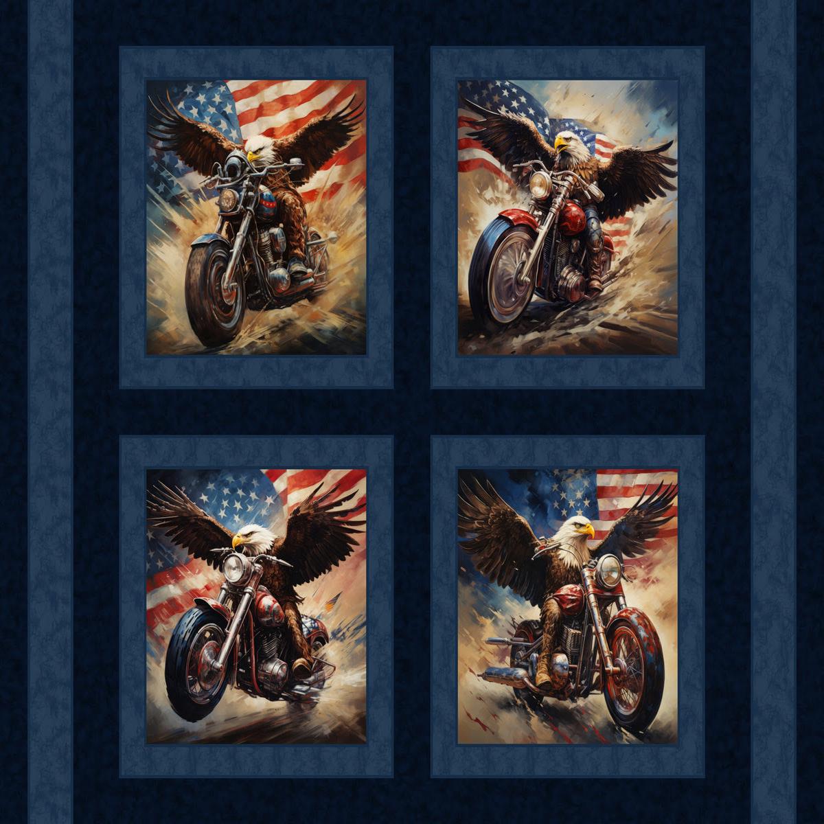 Eagle Bikers Pillow Panel Cotton Fabric - 1 Panel