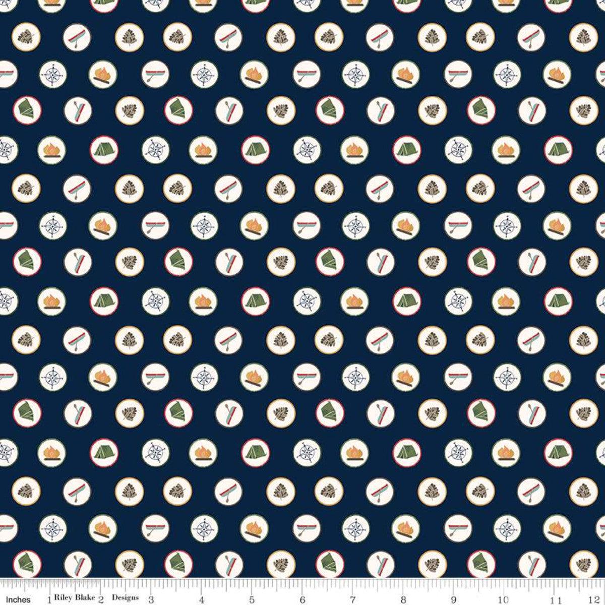 Love You S'more Badges Navy - 1 yard
