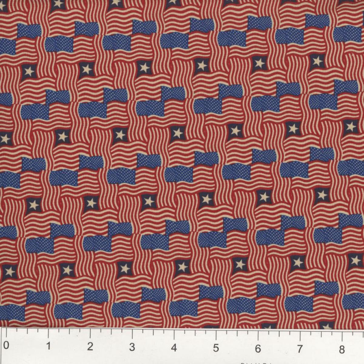 Patriotic Flags Woven Cotton Fabric - 1 yard