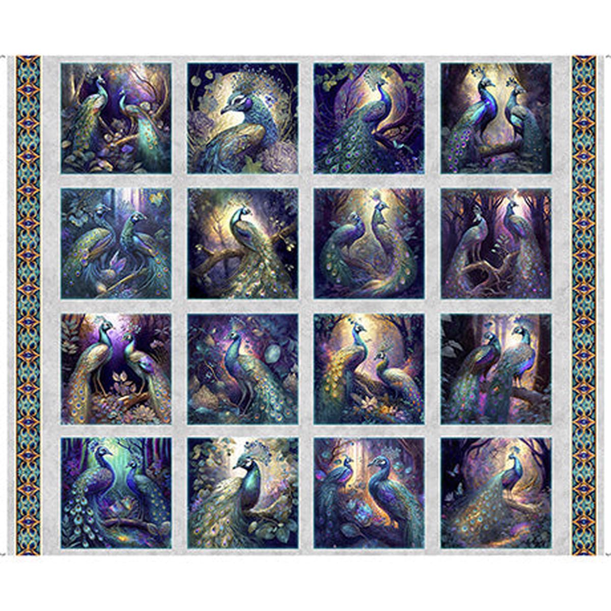 Resplendent Peacock Picture Patches Cotton Fabric - 1 Yard