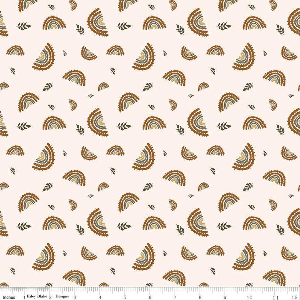 'Round the Mountain Railroad Cream Cotton Fabric - 1 yard