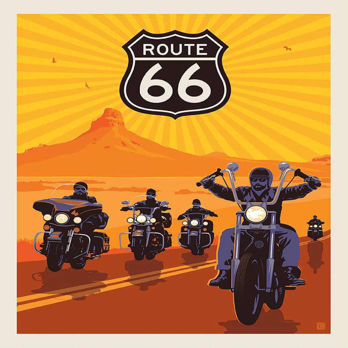 Route 66 Route 66 Motorcycle Panel Cotton Fabric - 1 yard
