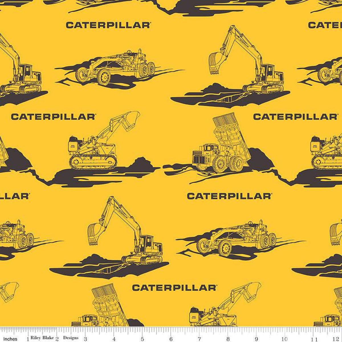 Vintage Caterpillar Main Yellow Cotton Fabric