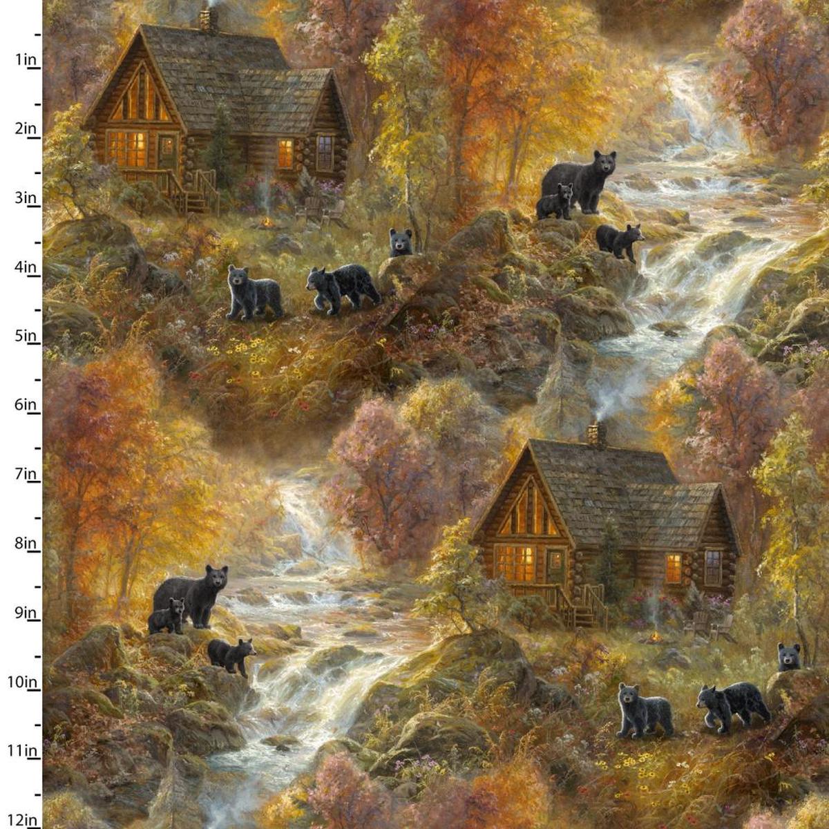 Whitetail Country Cabin In The Woods Multi Cotton Fabric - 1 Yard
