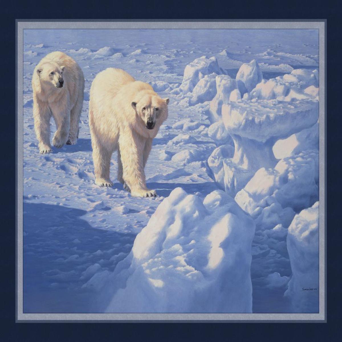 Along The Ice Floe Polar Bear Panel Cotton Fabric - 1 yard