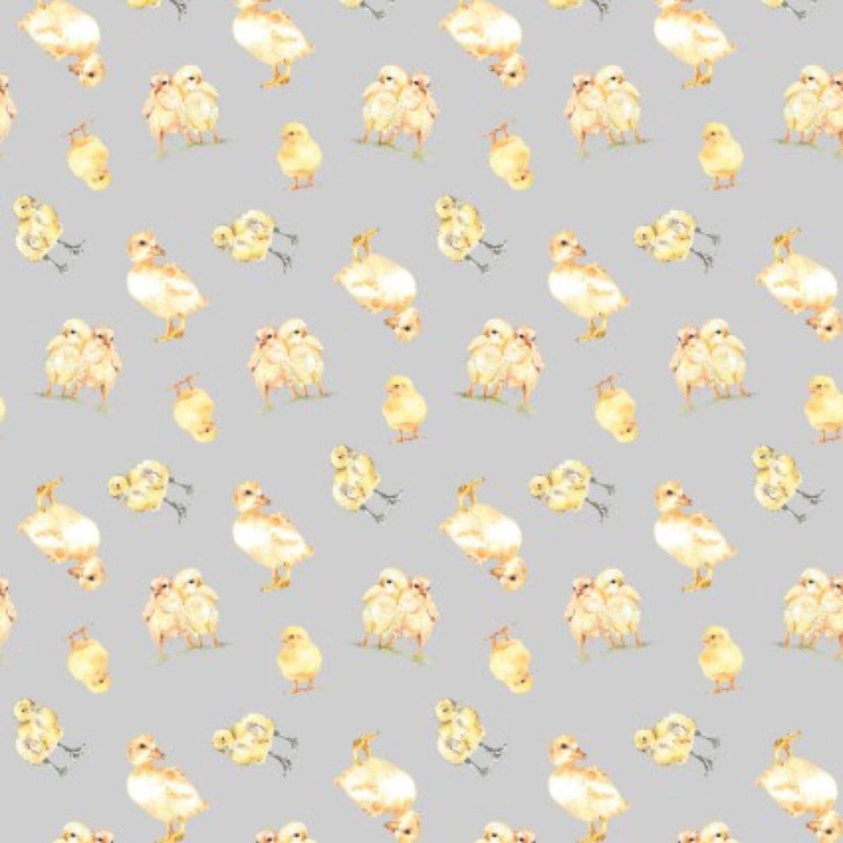 Farm Life Chicks Light Grey Fabric