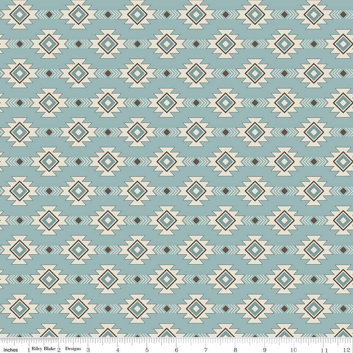 Let's Get Lost in the Woods Geometric Vintage Blue Cotton Fabric - 1 yard