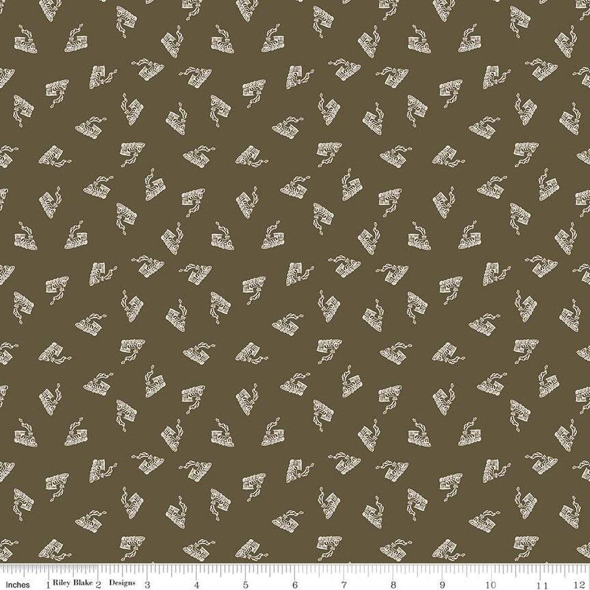 'Round the Mountain All Aboard Brown Cotton Fabric - 1 yard