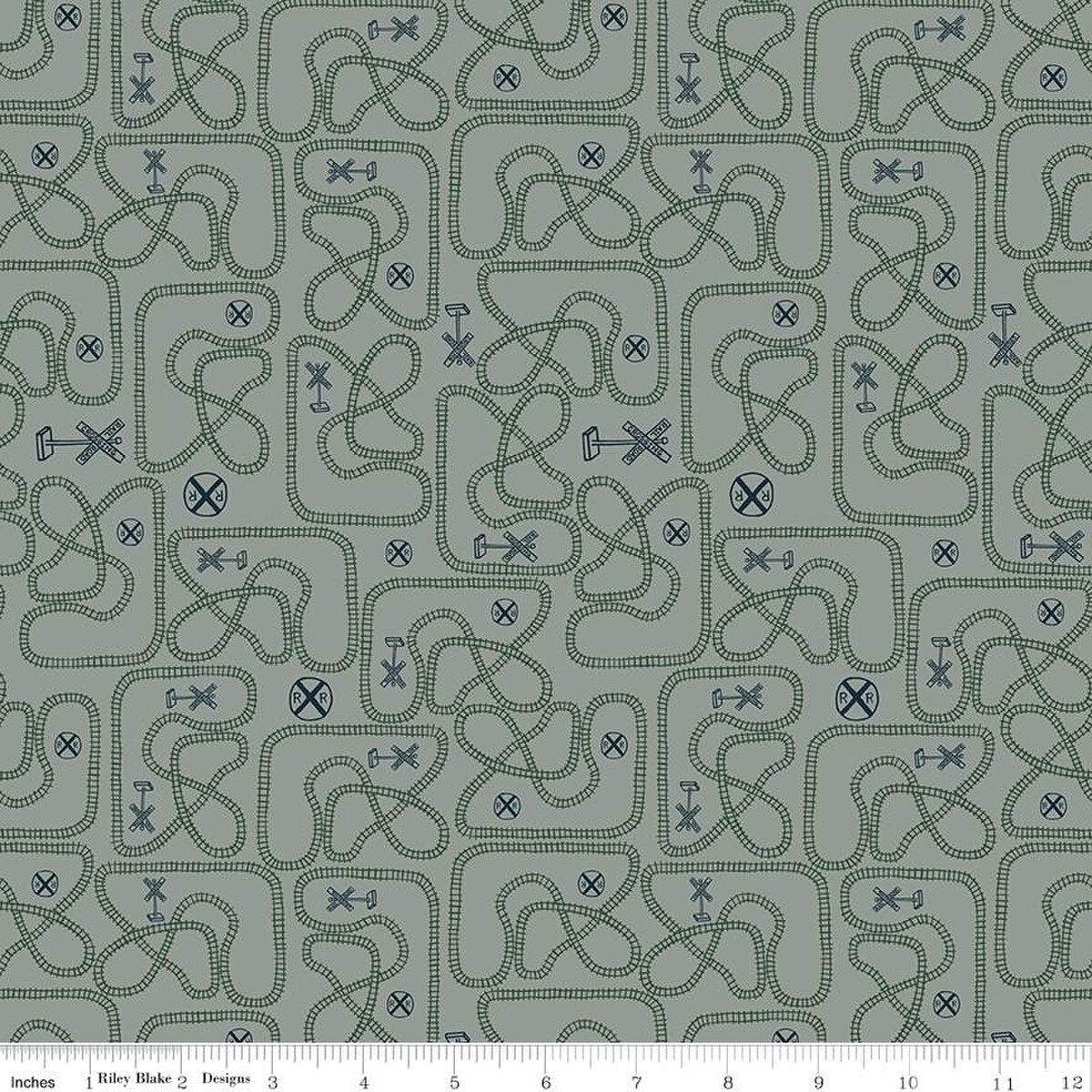 'Round the Mountain Table Tracks Dusk Cotton Fabric