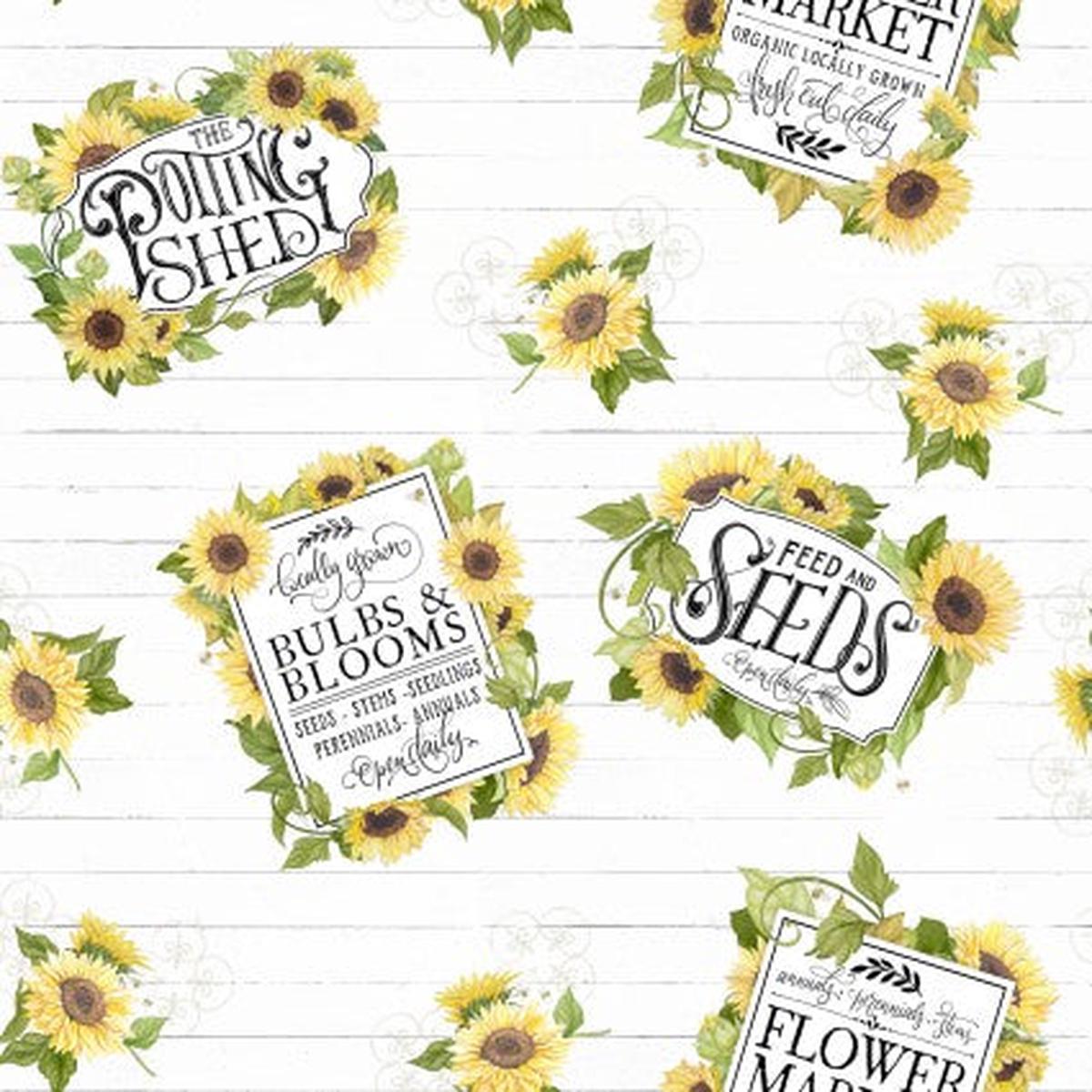 Sunflower Garden Signs Cotton Fabric