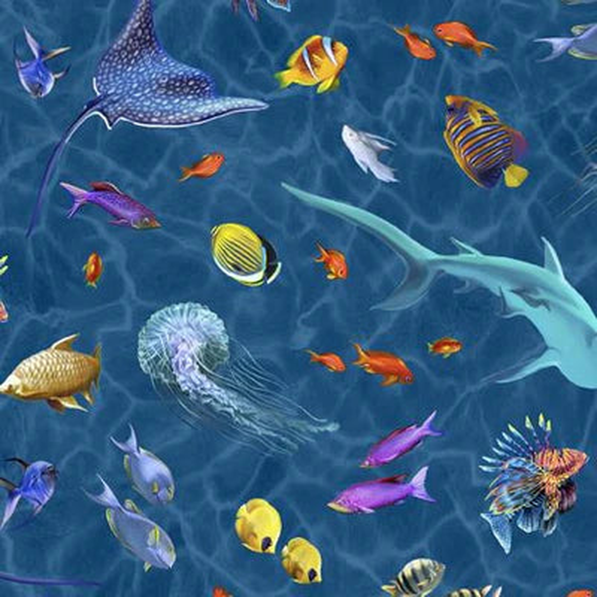 Treasures at Sea Spaced Sealife Cotton Fabric - 1 yard